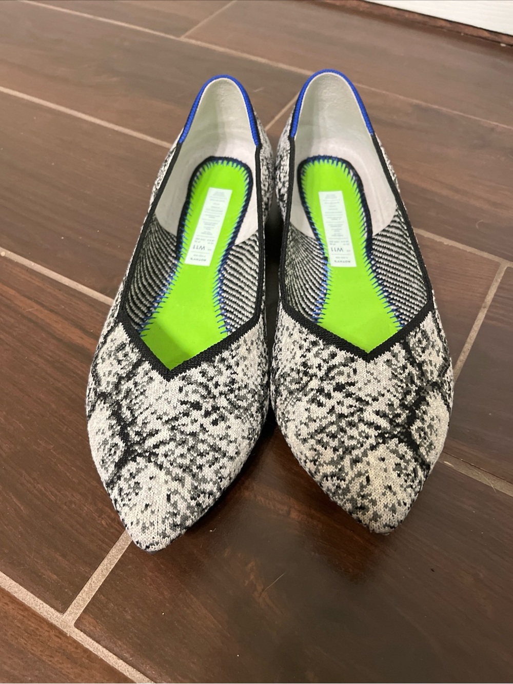Rothy's Black and White Pointed Slip-On point python print size 11